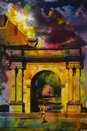 Gates 25-1, 2025, Malerei auf Fotografie, 90 x 60 x 5 cm