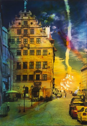 Nürnberg 1-1, 2025, Malerei auf Fotografie, 87 x 60 x 5 cm