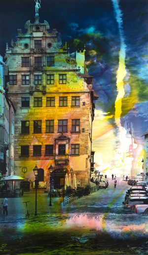 Nürnberg 1-2, 2025, Malerei auf Fotografie, 120 x 70 x 5 cm